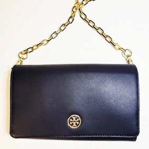 Tory Burch Robinson Navy Chain Wallet